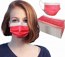 Red Disposable Face Mask - Made in USA - 50 PCS - 3-Ply Breathable ...