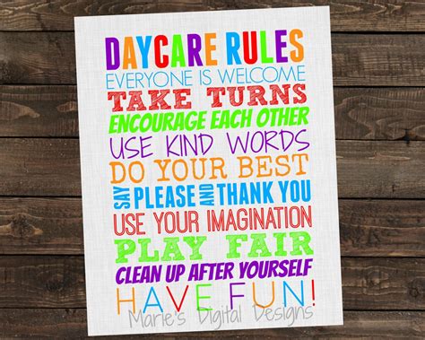Daycare Rules Wall Art Printable Instant Download 8x10 Etsy