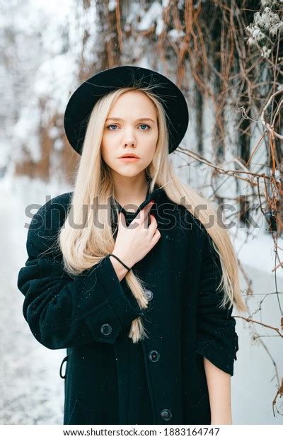 Stylish Beautiful Blonde Girl Black Clothes Stock Photo 1883164747