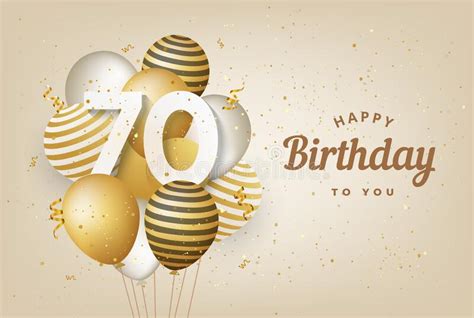 Happy 70th Birthday Gold Foil Balloon Greeting Background Stock Vector