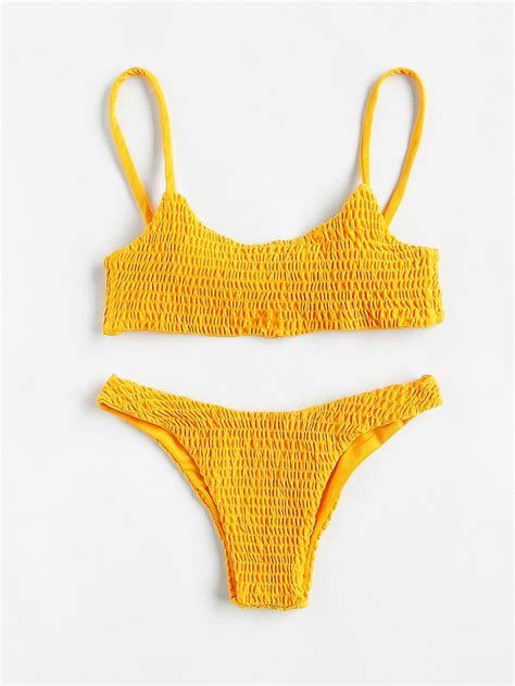 Shop Push Up Shirred Bikini Set Online Shein Offers Push Up Shirred
