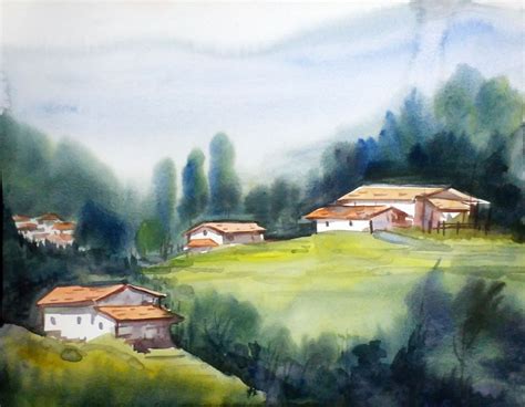 We have tried to cover every angle of the village from morning point of view. Morning Village- Watercolor on Paper (2016) Watercolour by ...