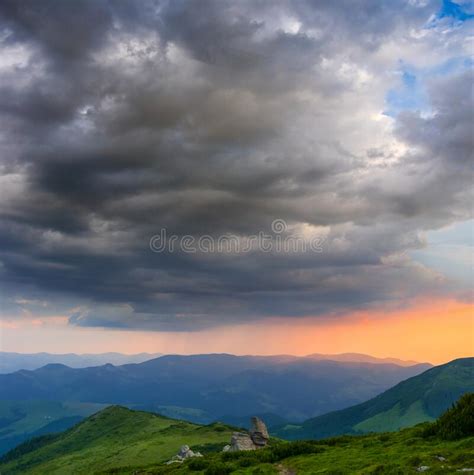 Mountain Valley At The Dramatic Twilight Cloudy Sky Stock Photo Image