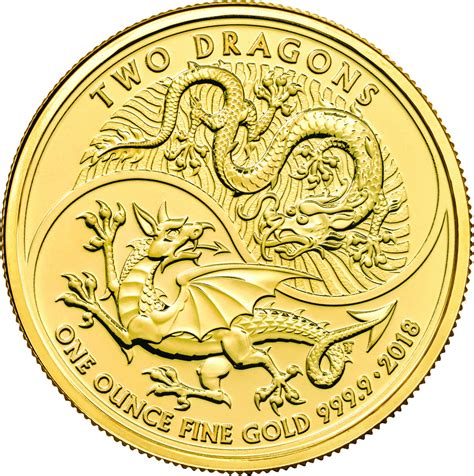 Gold Ounce 2018 Two Dragons Coin From United Kingdom Online Coin Club