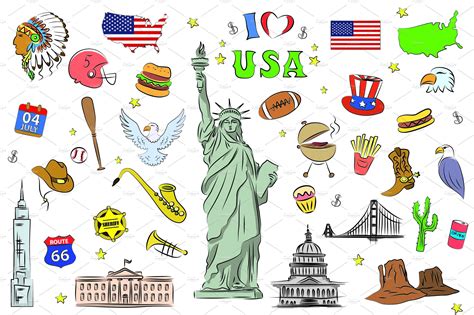 Usa Symbols And Icons Set Custom Designed Illustrations Creative Market