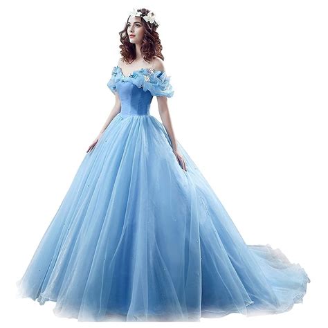 buy 2021 blue ball gown prom dress new movie princess cinderella cosplay dress off the shoulder
