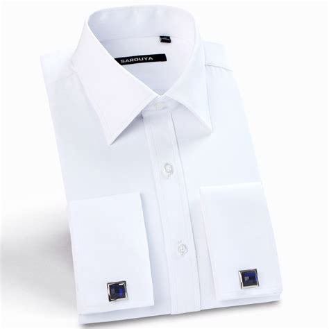 Mens Classic Spread Collar French Cuff Dress Shirts Regular Fit Formal