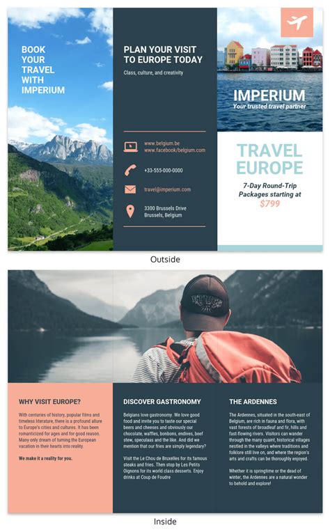 Europe Tourism Travel Tri Fold Brochure Template Throughout Travel