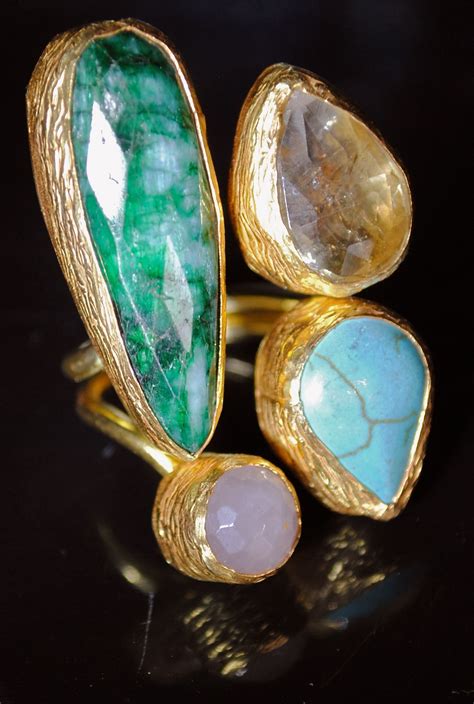 Beautifully Handcrafted Ring Made With Semi Precious Stones And Plated