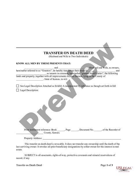 Kansas Transfer On Death Deed Or Tod Transfer Death Deed Us Legal Forms