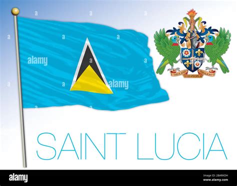 Saint Lucia Official National Flag And Coat Of Arms Antilles Vector