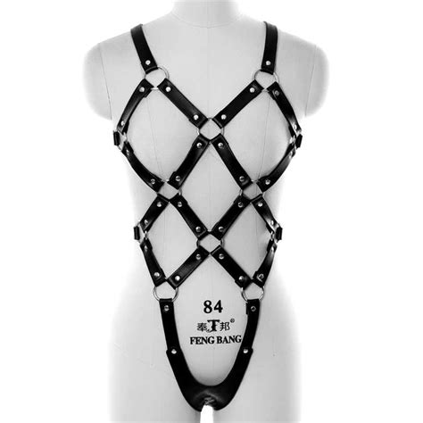 women harajuku goth pu leather harness garter belt black bondage lingerie stocking suspenders