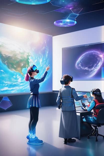 Premium Ai Image A Futuristic Classroom Holographic Display Virtual Reality Integrated Into