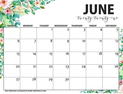 10 Cute Free Printable June 2021 Calendars Home Printables