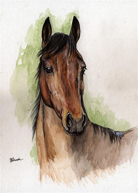 Bay Horse Portrait Watercolor Painting 02 2013 Painting By Angel
