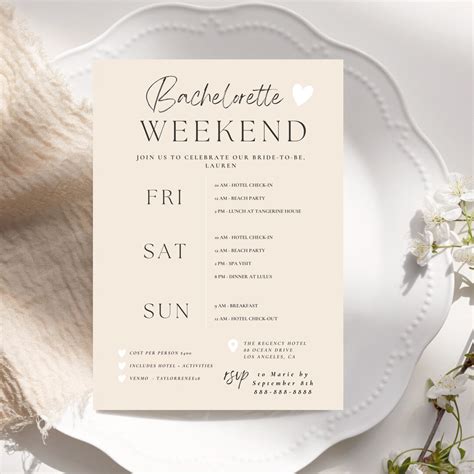 Classic Nude Bachelorette Itinerary Simple Classic Itinerary Etsy