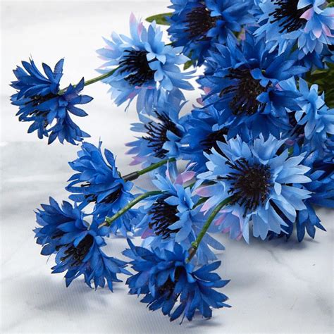 Blue Artificial Cornflower Bush Bushes Bouquets Floral Supplies