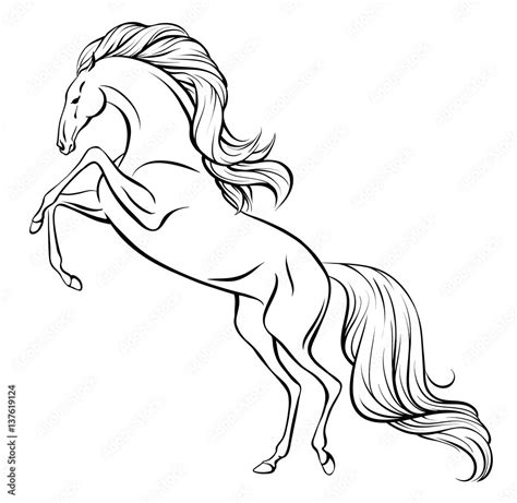 Outline Vector Drawing Of A Rearing Horse With Long Mane And Tail 素材庫向量