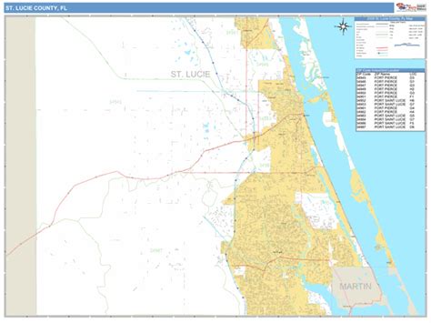 St Lucie County Florida Zip Code Wall Map