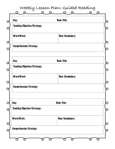 Lesson Plan Template Weekly Guided Reading Lesson Plan Template