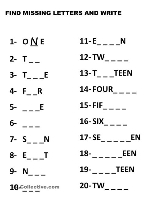 Numbers 1 20 Number Words Worksheets English Worksheets For