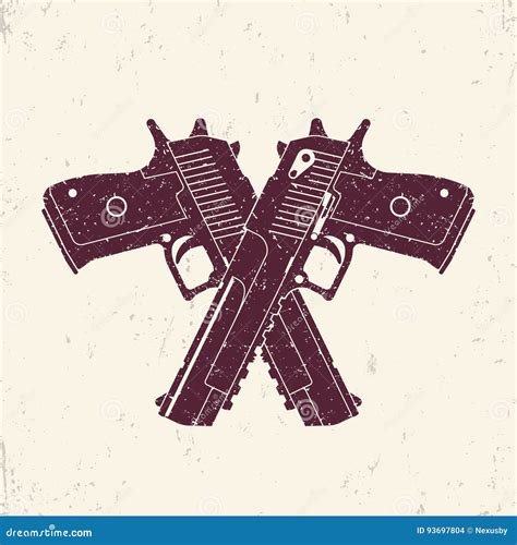 Crossed Powerful Pistols Two Handguns Vector Illustration