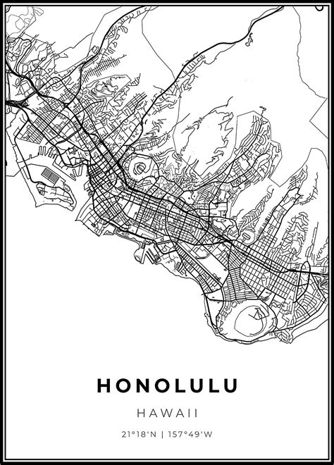 Skanndi Honolulu Map Print Hawaii Hi Usa Map Art Poster