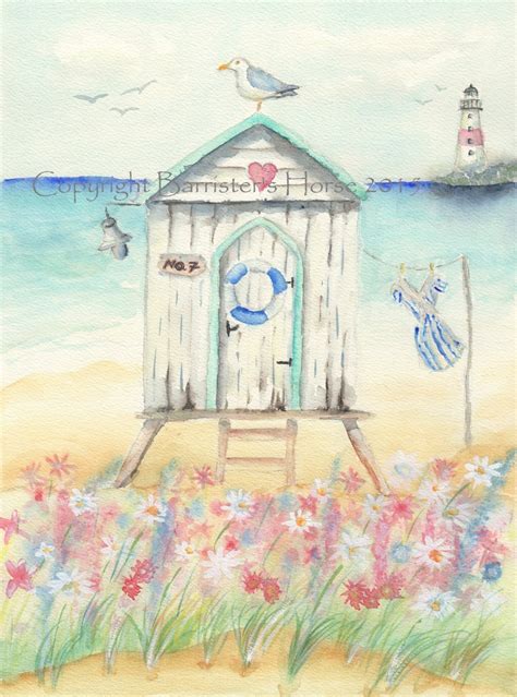 Beach Hut Watercolour Card Painting Watercolor