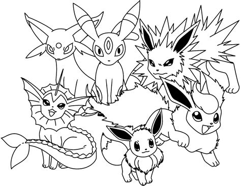 Pokemon Coloring Pages Eevee Evolutions Together | Pokemon coloring