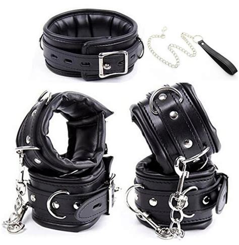 Leather Padded Handcuffs Ankle Cuffs Sex Collar Bondage Restraints Bdsm Set Sex Toys For