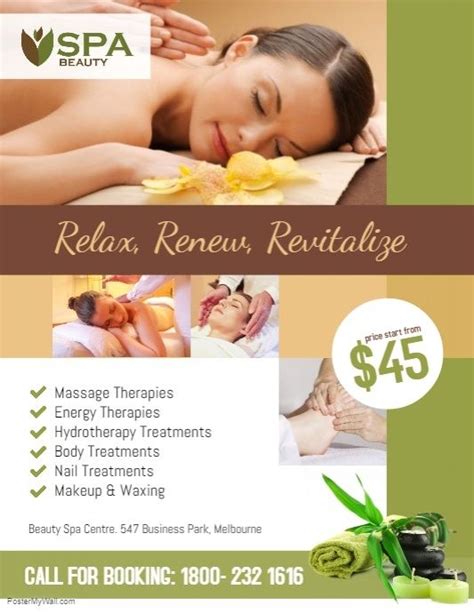 Spa Salon Beauty Flyer Poster Template Massage Therapy Spa Flyer Massage