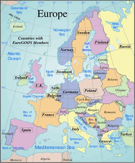 Map of Europe showing names of countries which have member agencies in ...