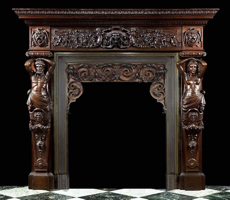 Antique Italian Renaissance Fireplace Mantel Carved Oak Fireplace