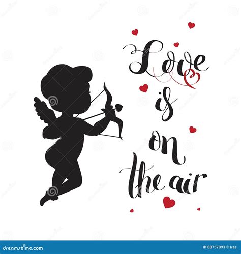 Cupid Love Silhouette With Bow And Arrow And Love Stock Vector