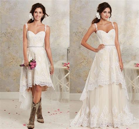 Discount Casual Light Champagne Lace High Low Country Wedding Dresses