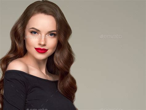 Red Lipstick Woman Beauty Hair Close Up Face Fashion Portrait Black