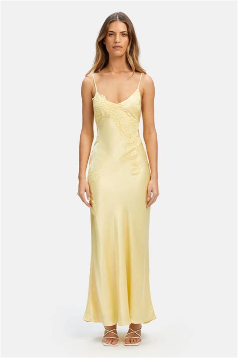 Avoco Lace Detail Midi Dress In Canary Yellow Bardot Yellow Formal Dress Silk Yellow Dress