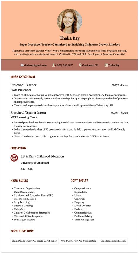 Preschool Teacher Resume Guide And Examples Cakeresume