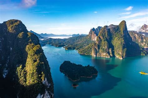 Aerial View Of Khao Sok National Park Cheow Lan Dam Lake In Surat Thani