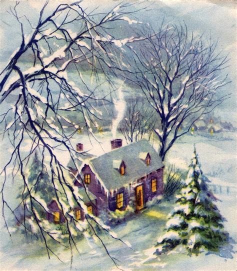 Snowy Scene Itm1950s Vintage Christmas Card Snow