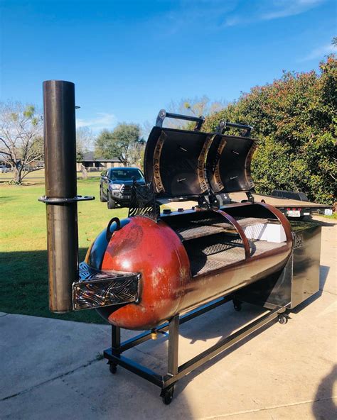 250 Gallon Smoker Steel Fire Pits Texas Custom Firewood Rack