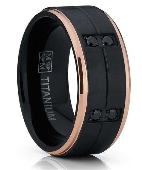 Ringwright Co Mens Duo Black And Rose Gold Tone Titanium Wedding