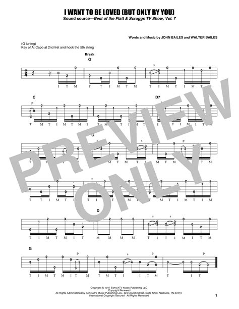 i want to be loved but only by you sheet music earl scruggs banjo tab