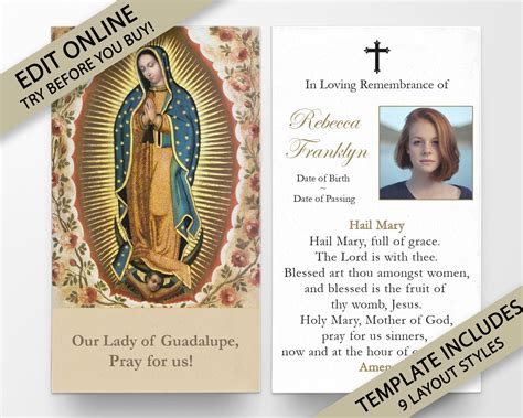 Virgin Mary Memorial Cards Printable Form Templates And Letter