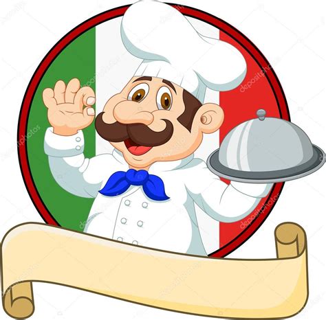 Cartoon Funny Italian Chef Cartoon Holding Platter With Ok Sign ⬇