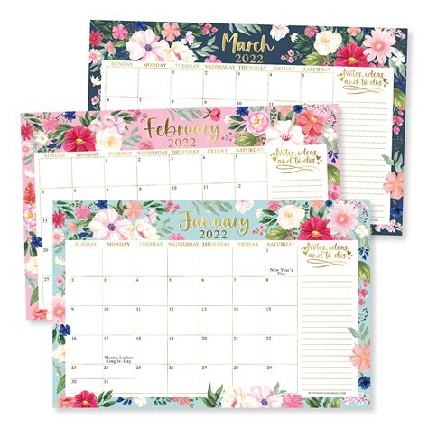 Large Desk Calendar 2022 2023 2022 Wall Calendar Flowers Desk