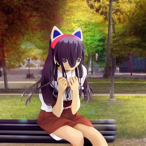 Krea 3 D Photo Of An Anime Girl With Cat Ears And Long Hair Looking