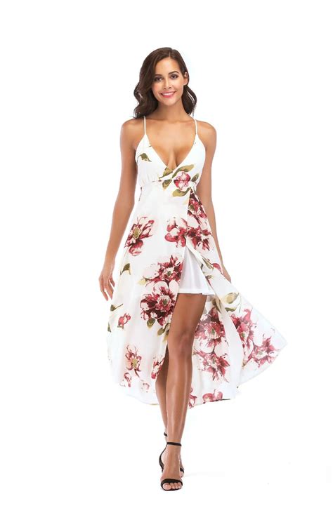 Fashion Vacation Beach Maxi Dress New Plunging Strappy Back High Slit