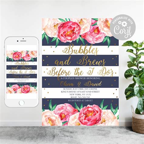 Editable Bubbles And Brews Couples Bridal Shower Invitation Etsy
