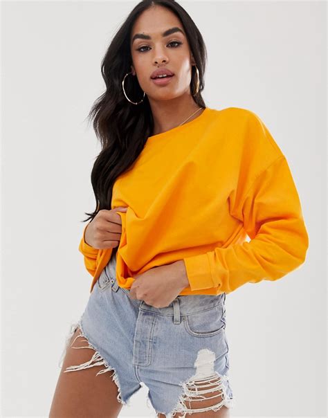 Asos Design Oversized Slouchy Lightweight Sweatshirt In Orange Modesens